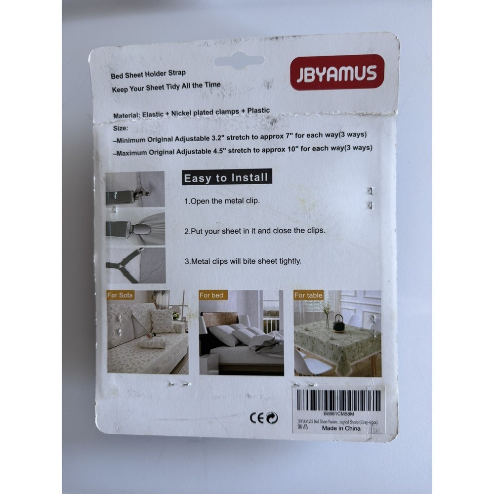 NEW JBYAMUS (4) Gray Bed Sheet Fasteners, Sofa, Table , Bed, New In Box - Picture 2 of 2